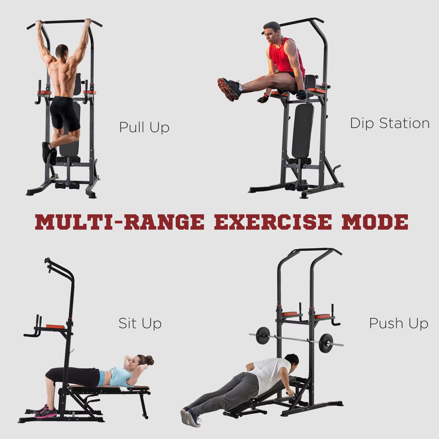 Pull up Station with Adjustable Weight Bench, Dip Station and Barbell Rack, Multi-Function Power Tower Free Standing