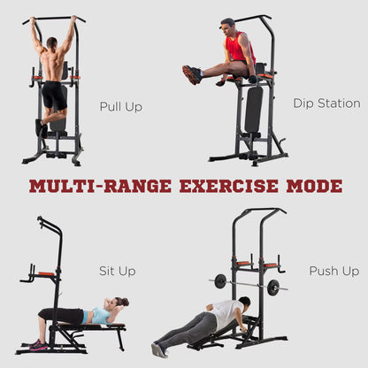 Pull up Station with Adjustable Weight Bench, Dip Station and Barbell Rack, Multi-Function Power Tower Free Standing