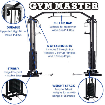 GYM MASTER 180Kg Cable Crossover Machine Equipment Pull up Multi Station Cage