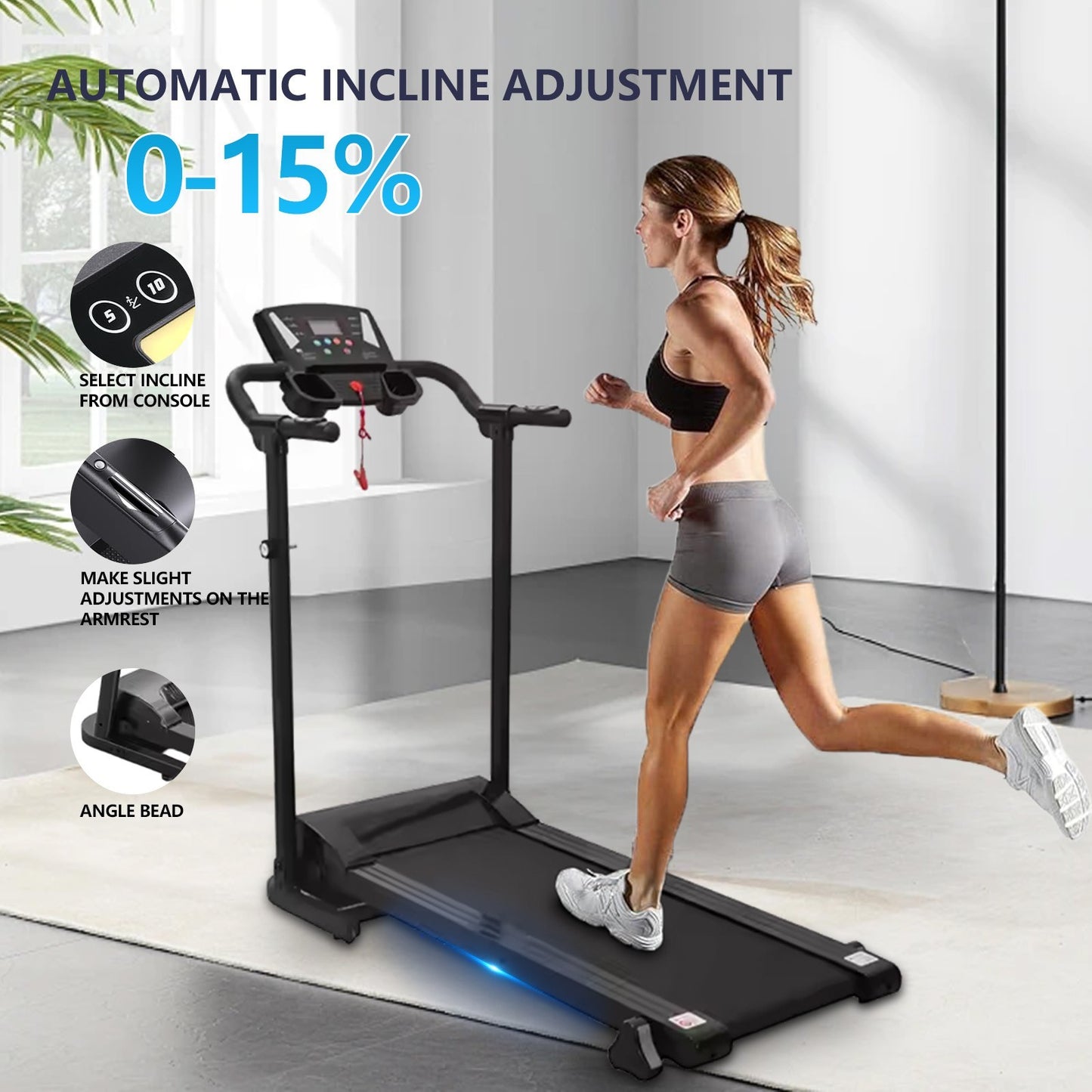 Gym Electric Treadmill Folding 9% Incline Running Machine with Home Motorized