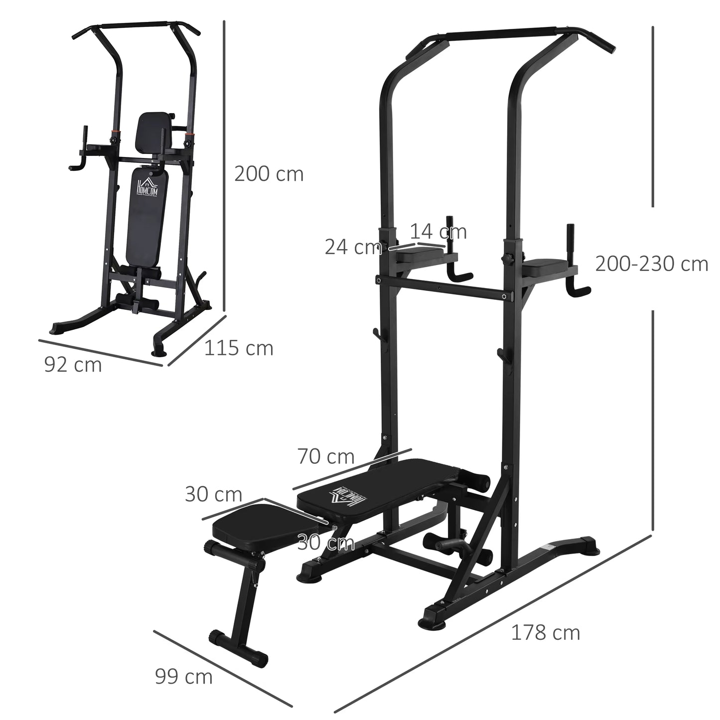 Pull up Station with Adjustable Weight Bench, Dip Station and Barbell Rack, Multi-Function Power Tower Free Standing